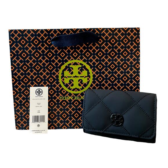 TORY BURCH Willa Matte Card Case 150057 Leather Black Quilted Small NEW - Picture 5 of 16